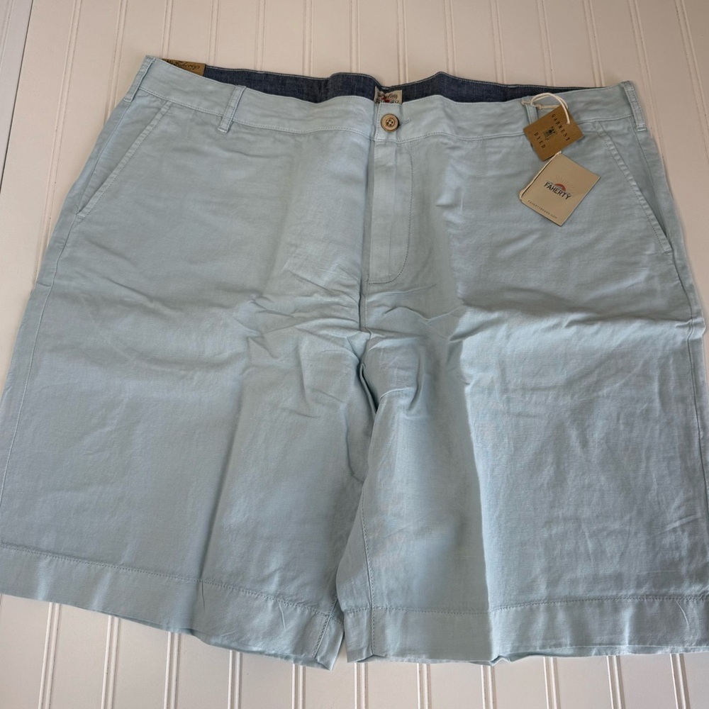 Faherty Men's Malibu Linen & Cotton Chino Shorts Light Blue 40 NEW 1622 - Picture 2 of 6